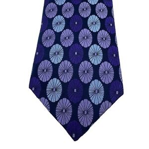 Ted Baker London Neck‎ Tie Silk Hand Tailored Blue Circles Geometric Mens